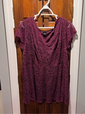 torrid Plum Lace V-Neck Flutter Sleeve Top
